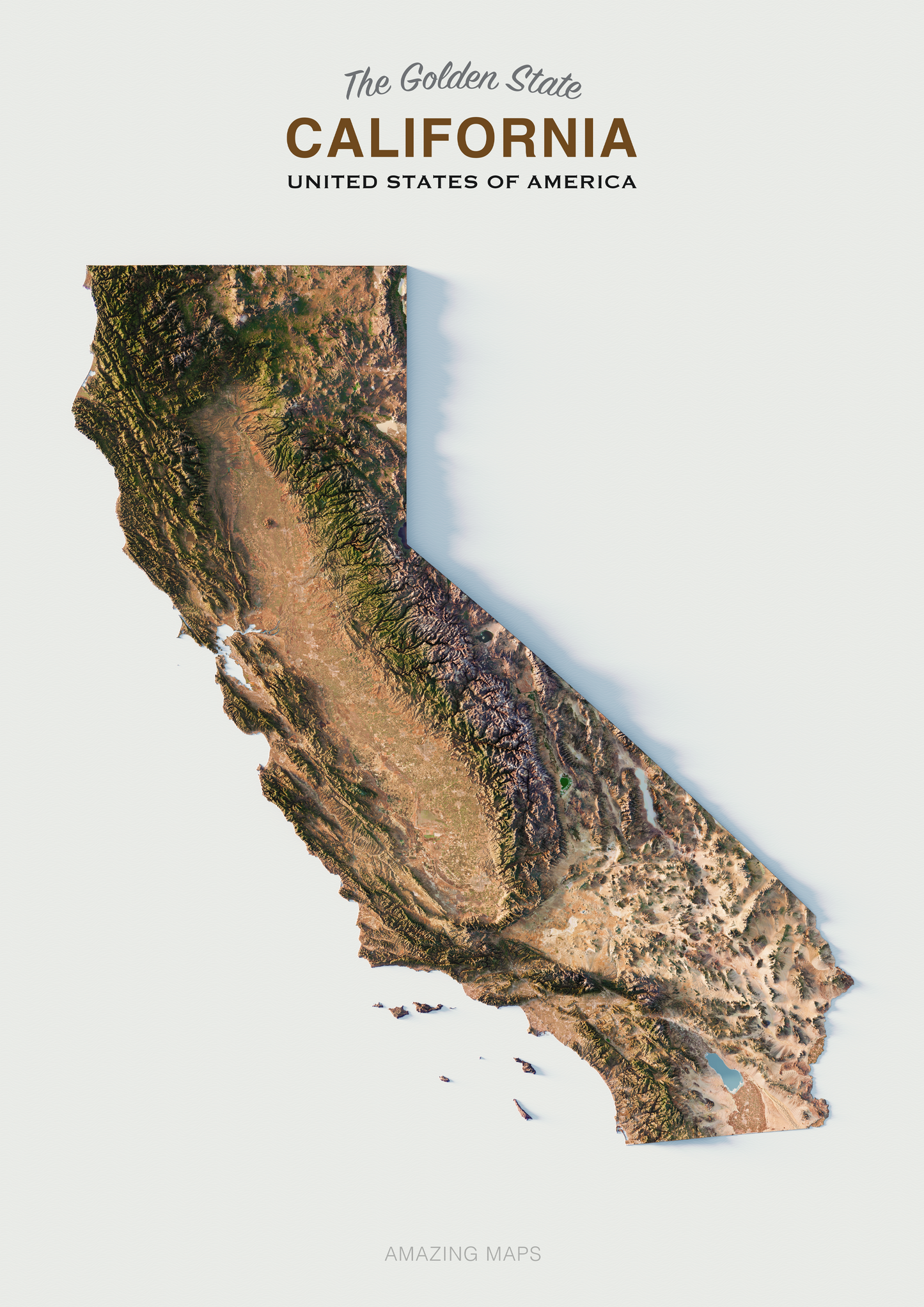 California Realistic Relief Map Light