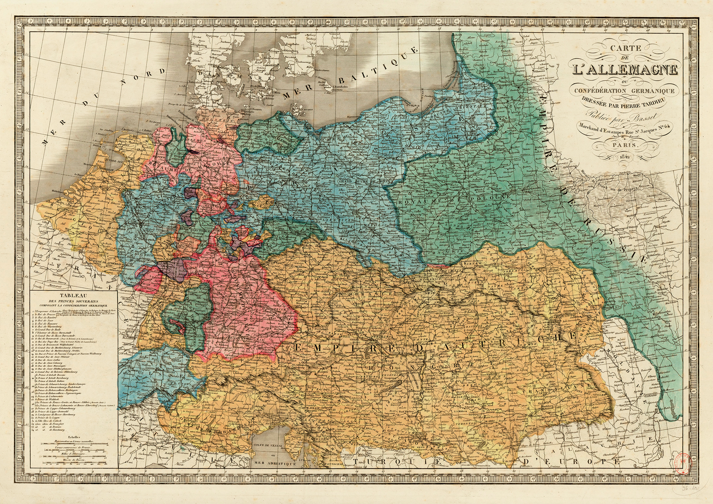 Historic map of Germany & Austria in 1842