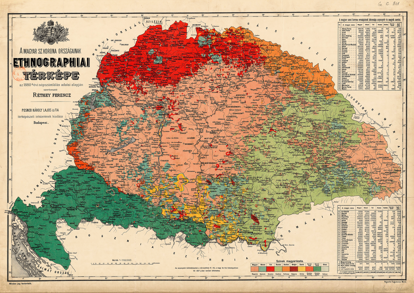 Ethnic map of 1880 Greater Hungary