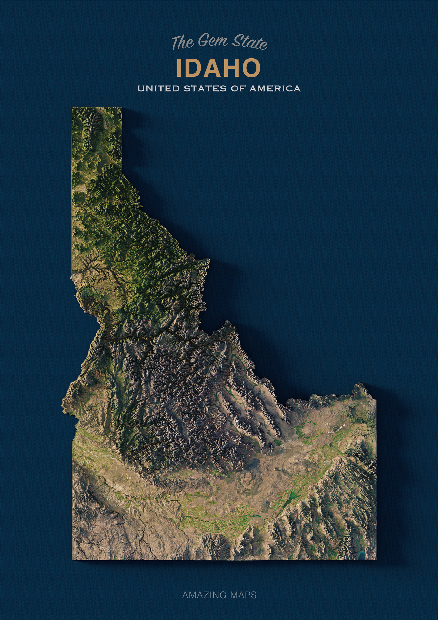 Idaho Realistic Relief Map Dark