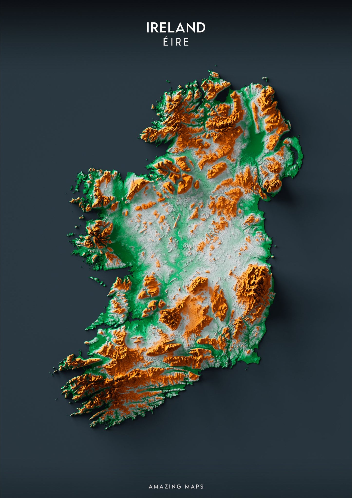 Ireland Relief map - Amazing Maps
