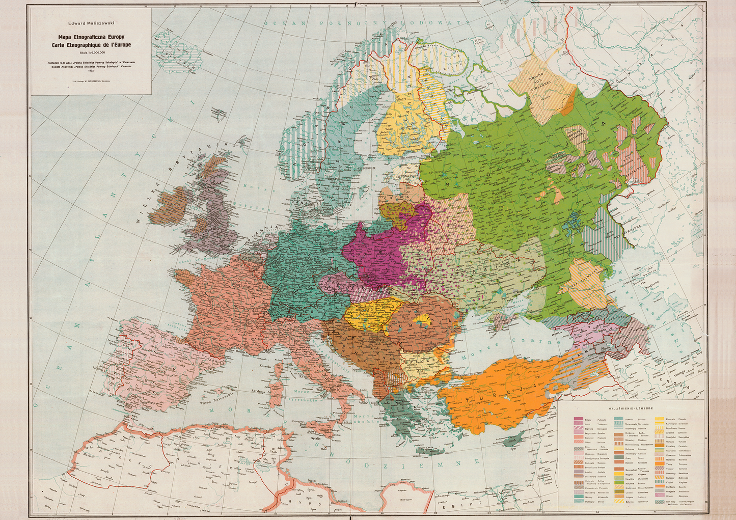Ethnic map of Europe in 1922 in Polish