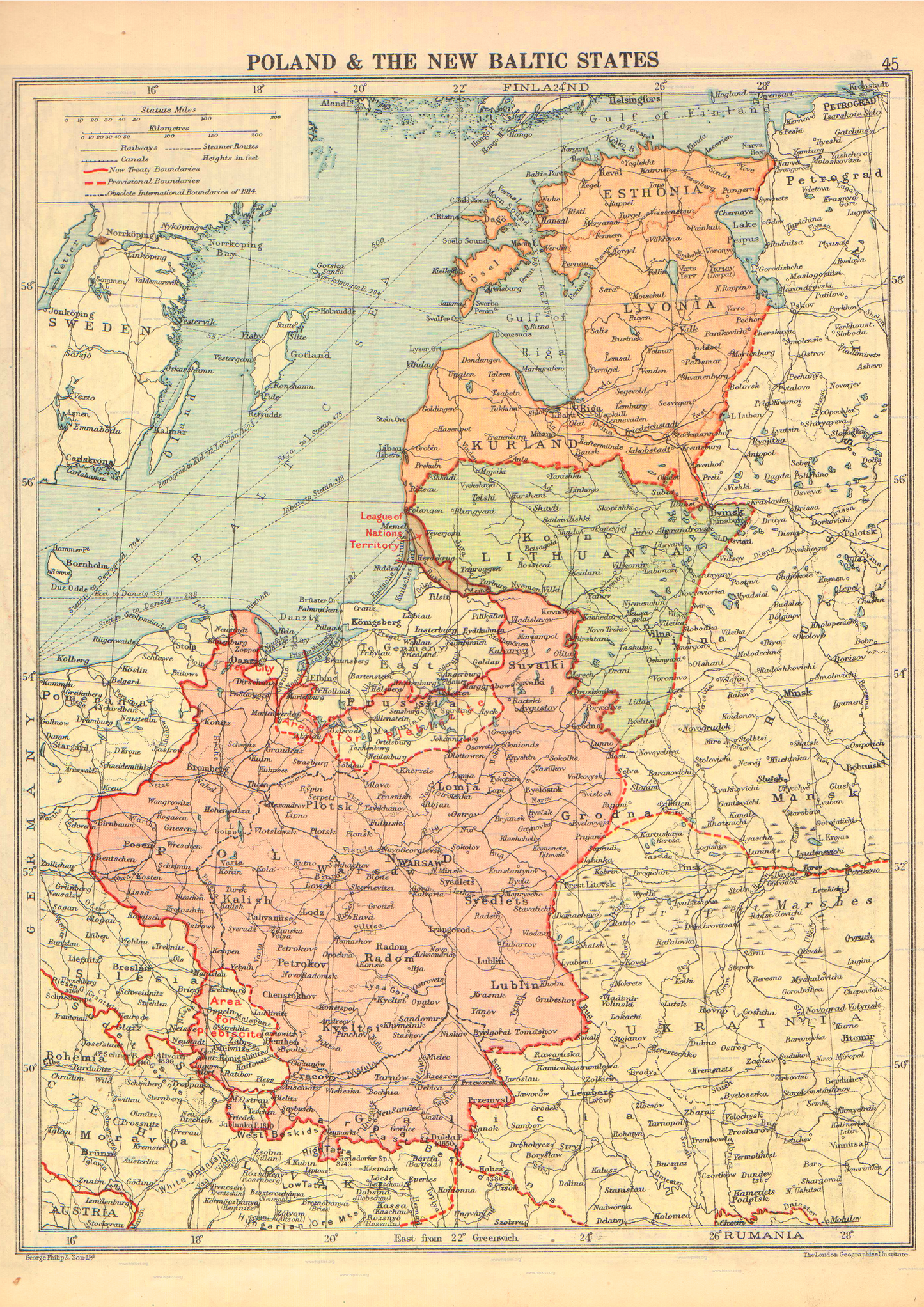 Map of Poland and the Baltic States in 1914