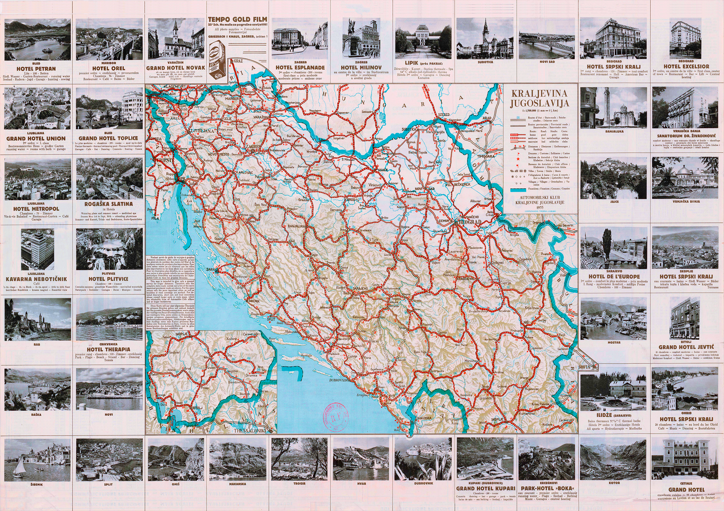 Roadmap of the Kingdom of Yugoslavia in 1933