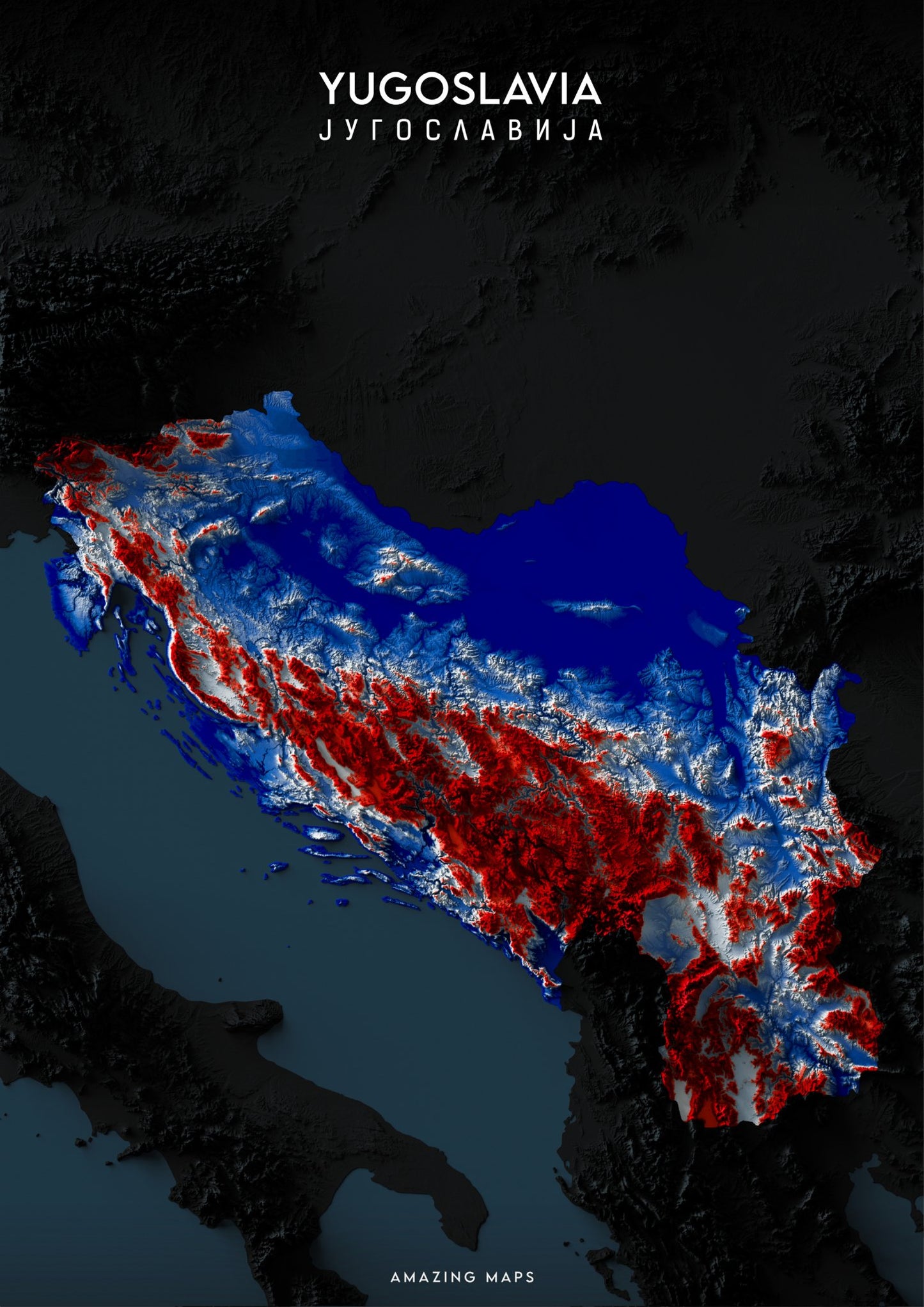 Yugoslavia Relief map - Amazing Maps