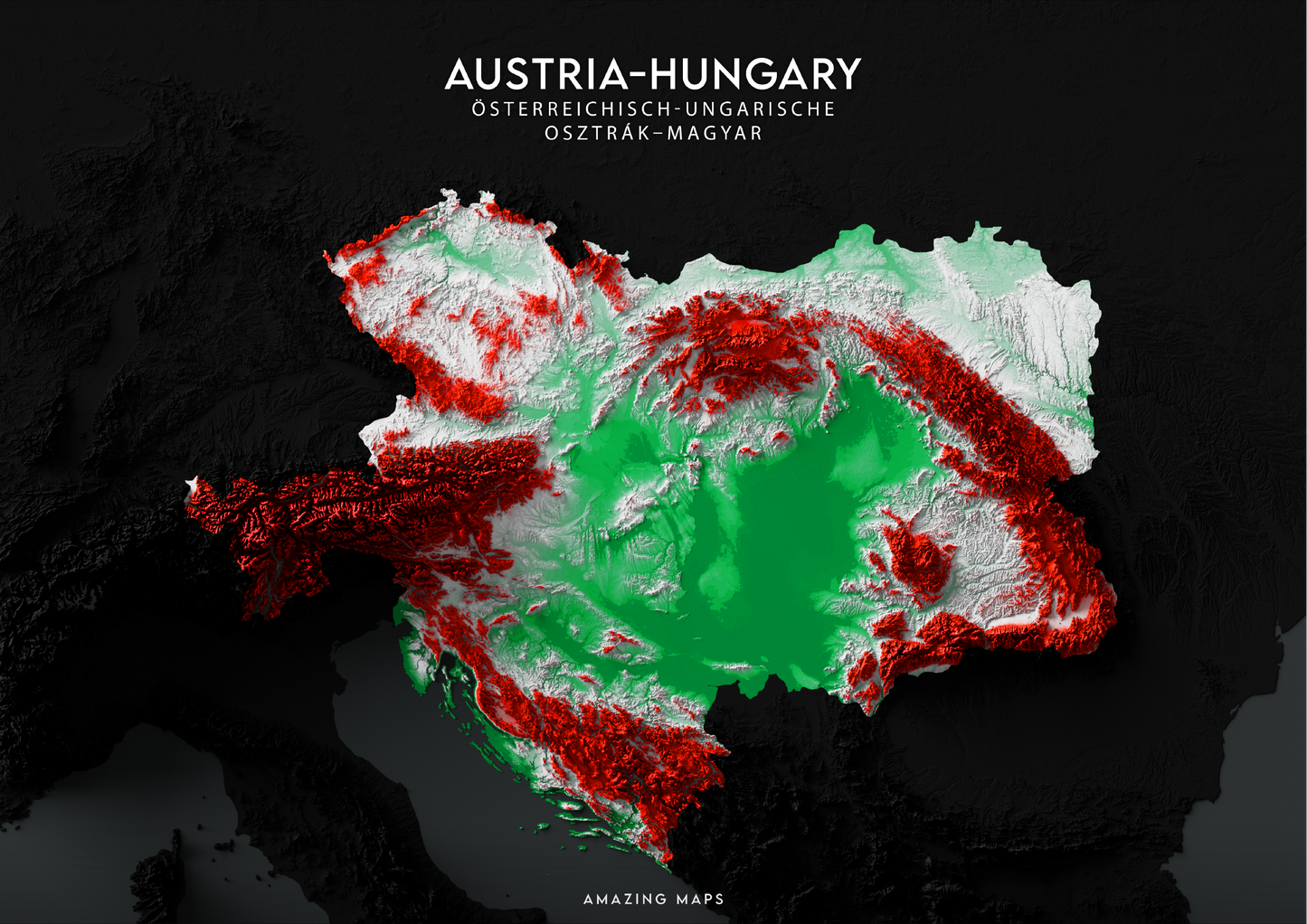 Austria-Hungary Relief map