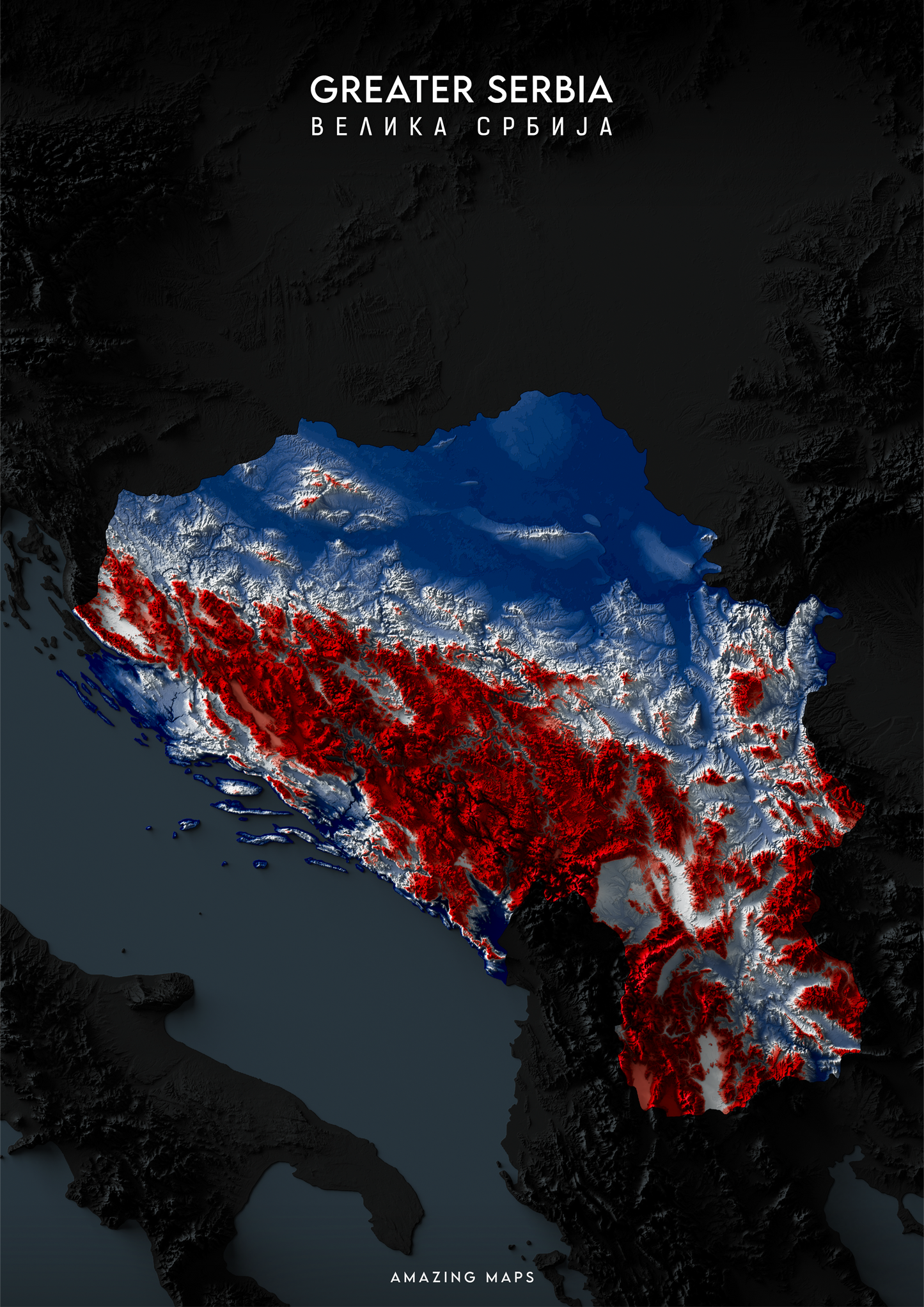 Greater Serbia Relief map