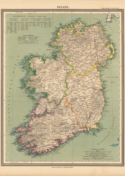Historic Map of Ireland in German