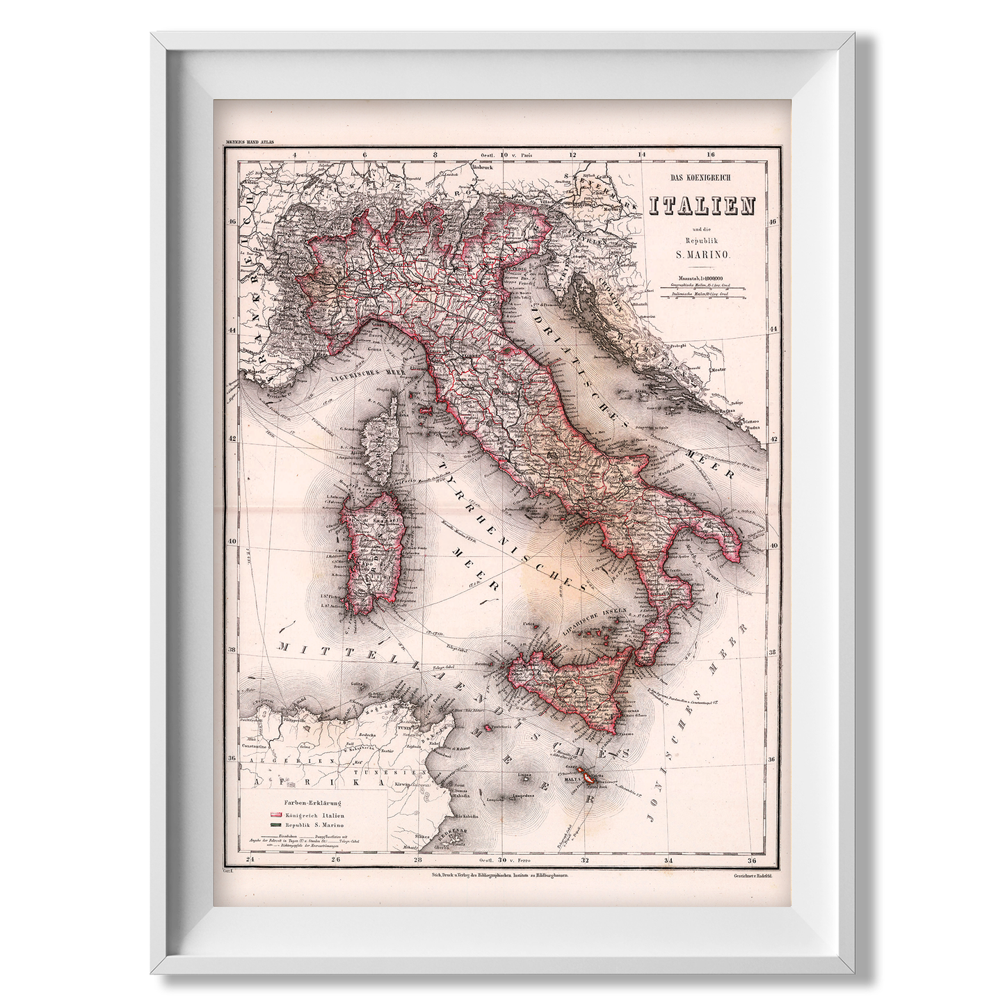 Historic Map of Italy in German