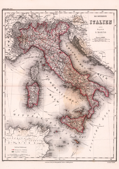 Historic Map of Italy in German