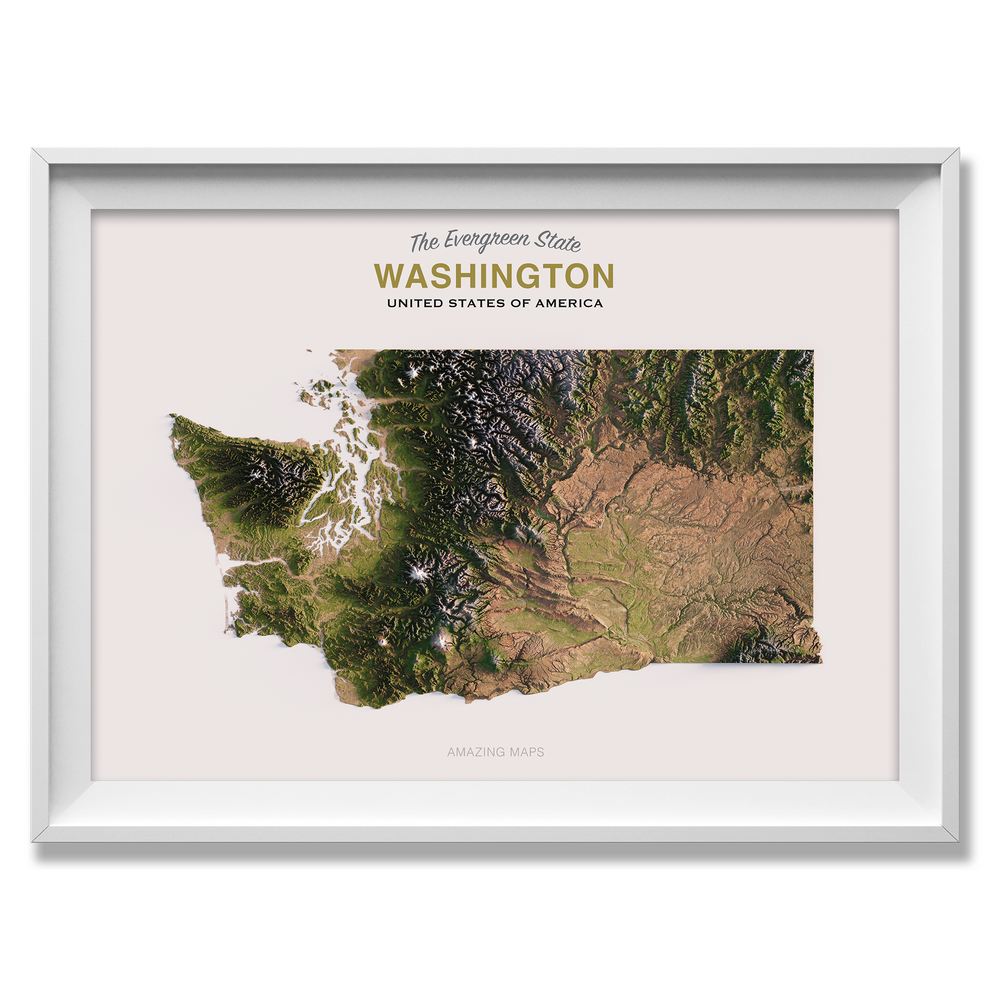 Washington Realistic Relief Map Light – Amazing Maps